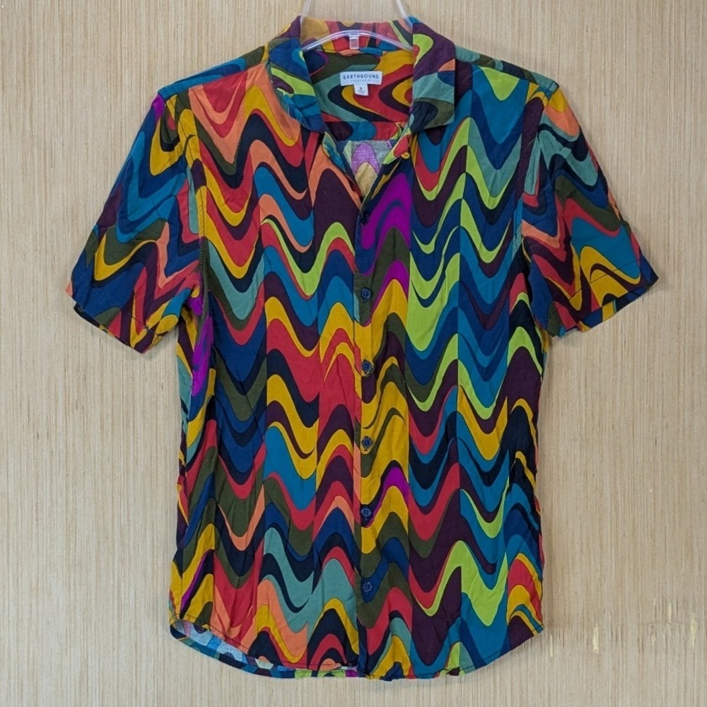 Earthbound Trading Co Mens Psychedelic Hippie Festival Button Down Shirt Size S